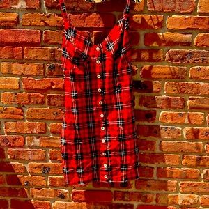 Vintage 90s Betsy Johnson Red Tartan Button Front Mini dress
